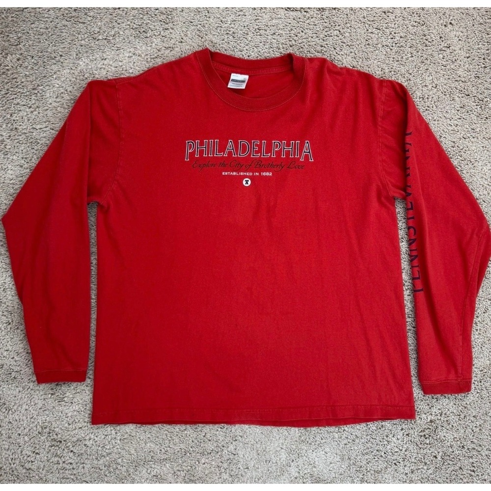 Philadelphia Pennsylvania Long Sleeve Chest Graphic T-Shirt Perrin Mens XL‎ Red - Picture 9 of 10